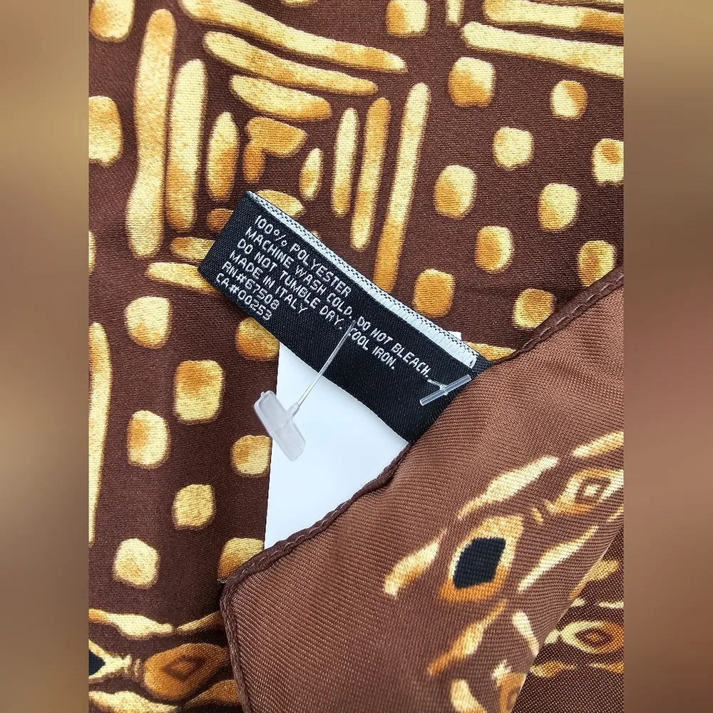 Jones New York Brown Yellow Tribal Print Square Neck Scarf New With Tags - Image 4