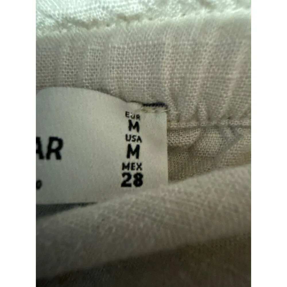 Pull & Bear White Linen High Waist Tapered Paperbag Trousers Jogger Pants Size M - Image 5