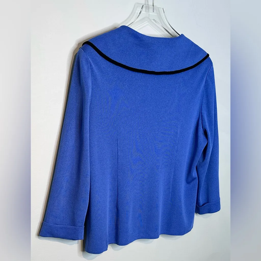 Misook Royal Blue Knit Black Trim Accents Cardigan Sweater Jacket - Image 5