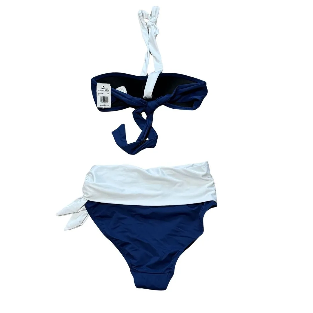 LAUREN RALPH LAUREN Bel Aire Bandeau Halter Bikini Top High-Waist Bottom Navy XS - Image 6