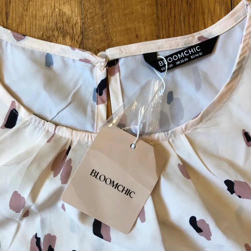 Bloomchic NWT Women's Cream Animal Print Cap Sleeve Blouse Size 18-20 - Image 3