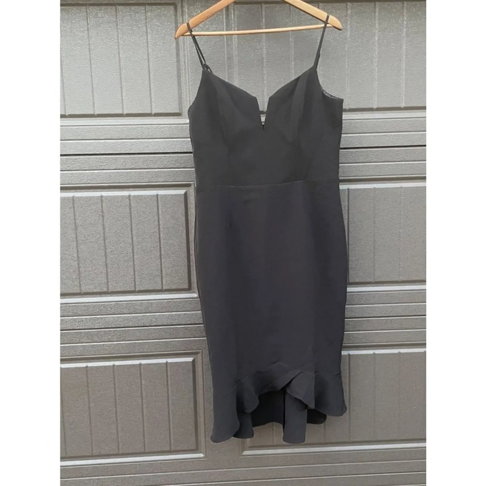 Bardot Kristen Peplum Cocktail Classic Black Spaghetti Strap Dress 12 - Image 5