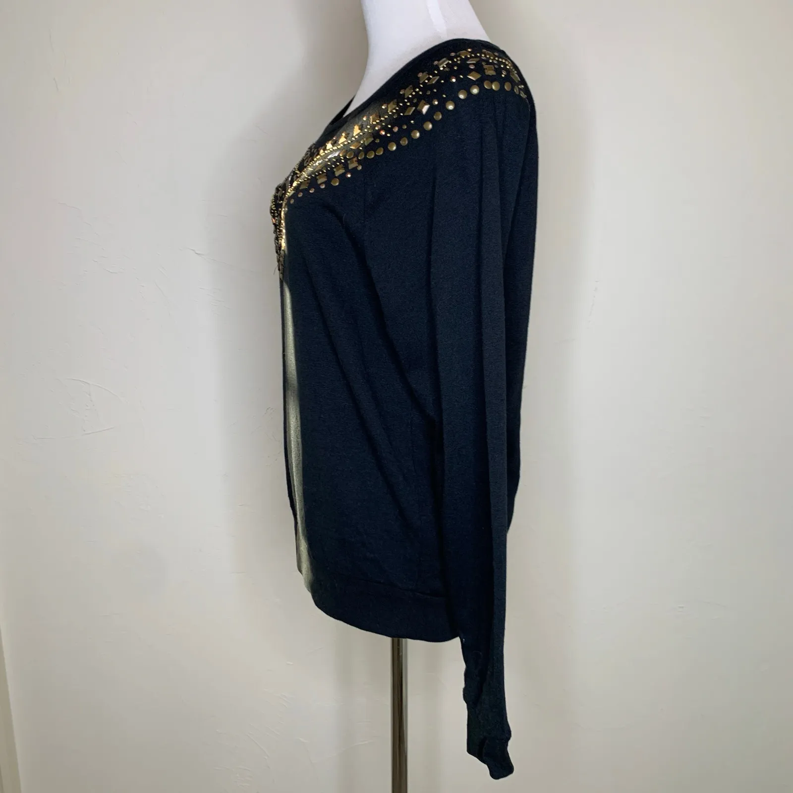 Embellished Dark Gray Sweatshirt w Bronze Beads Studs Sz Small - Image 3