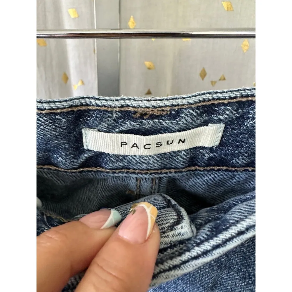 Pacsun Eco Dark Blue High Rise Waisted Frayed Hem Denim Festival Shorts 29 - Image 4