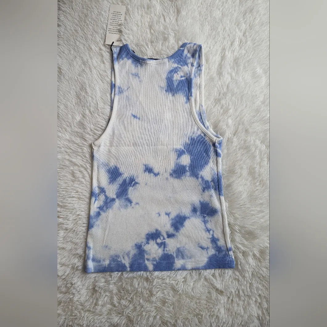 Daydreamer Y2K La Eye Tie Dye Tank In Periwinkle Cloud Crop Tank White/Blue S XS - Image 3