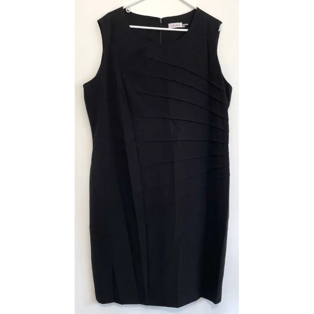 CALVIN KLEIN Plus Size Starburst Sheath Dress Sunburst Solid Black Pleated Work - Image 3
