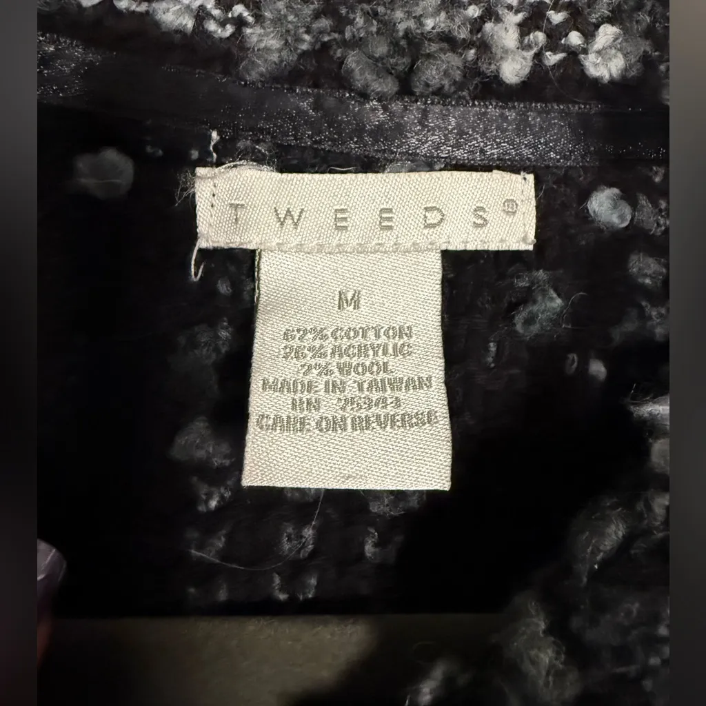 Tweeds Black and Grey Checker Plaid Knit Textured Blazer Jacket Medium - Image 3