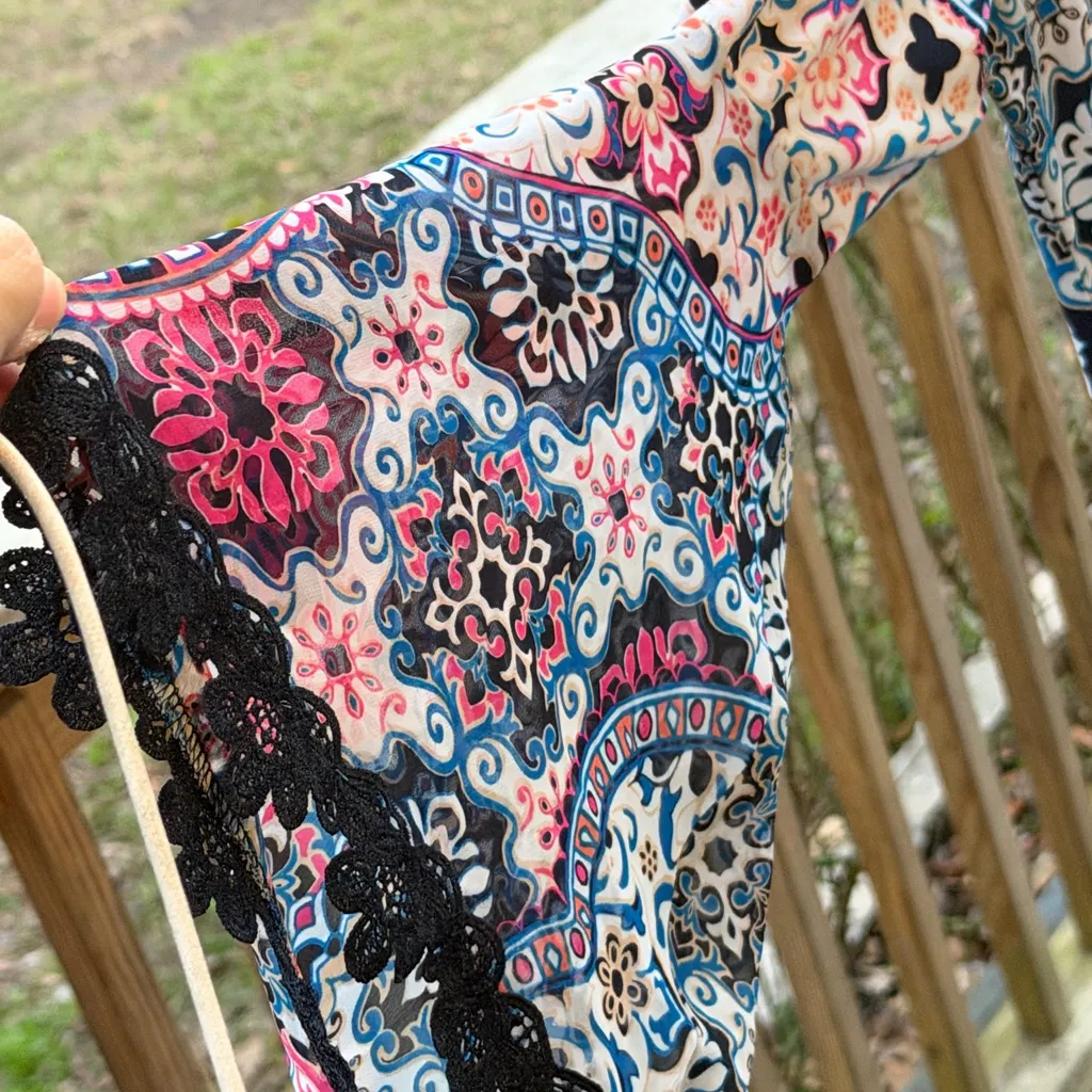 Ivy Lane Colorful Bohemian Patterned Dress Long bell sleeves size XL - Image 4