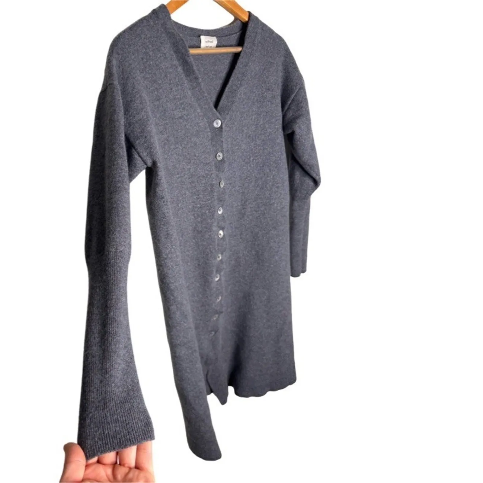 Wilifred Long Cardigan Size Large Merino Wool Dusky Blue Long Sleeves Buttons - Image 5