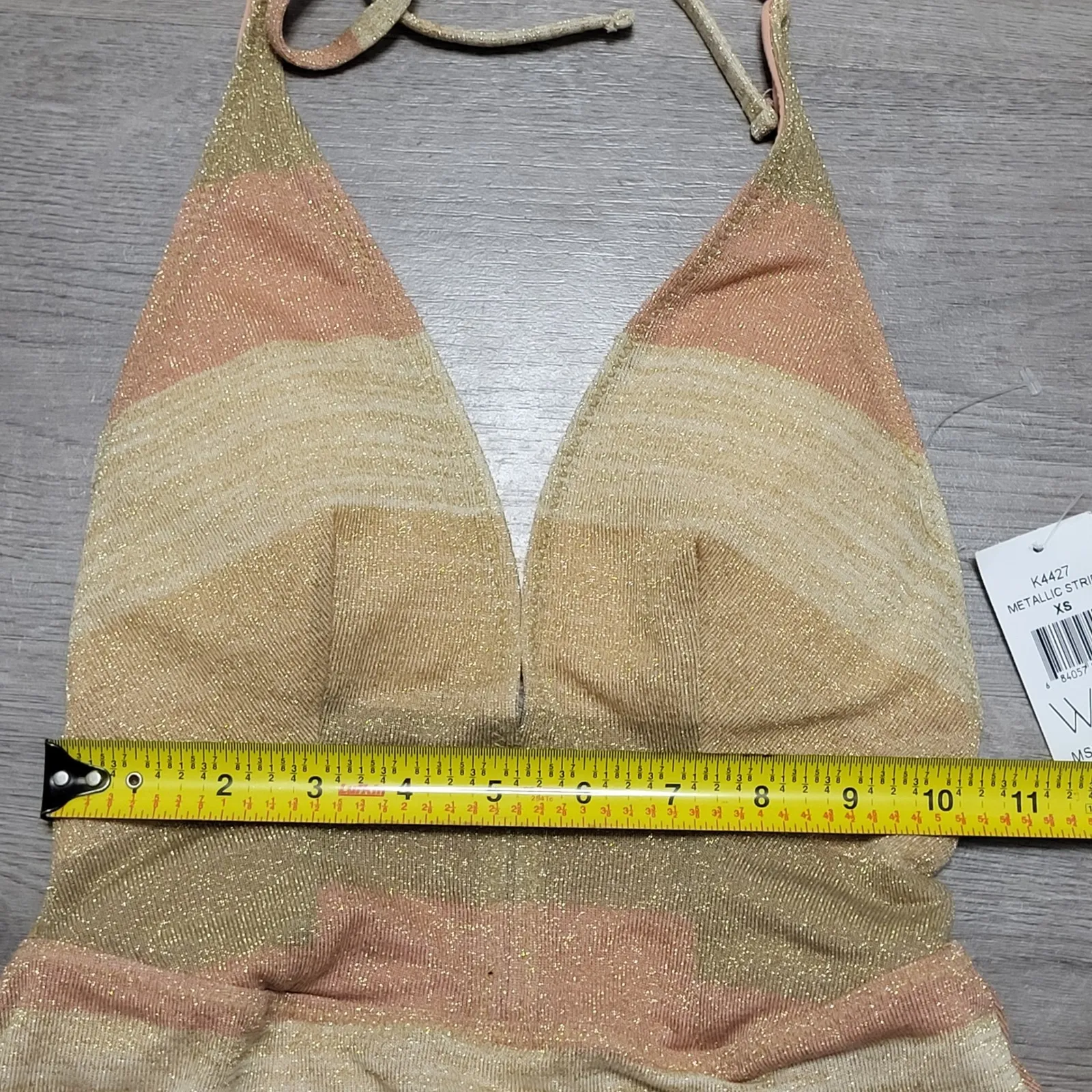 WET Metallic Stripe One Piece Swimsuit Gold Multi Pink Halter Belted Women's XS - Image 9