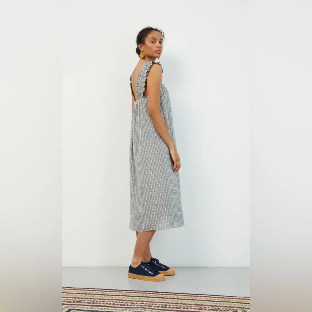 Beck‎ Snodergaard NWT Small Alohi Adeline Sheer Striped Dress Ruffle Sundress Blue - Image 2