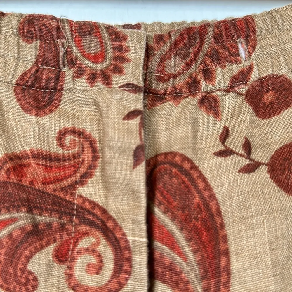 Petite Sophisticate 100% Linen Tan Brown Paisley Pant Trouser Size 10 EUC #4487 - Image 4