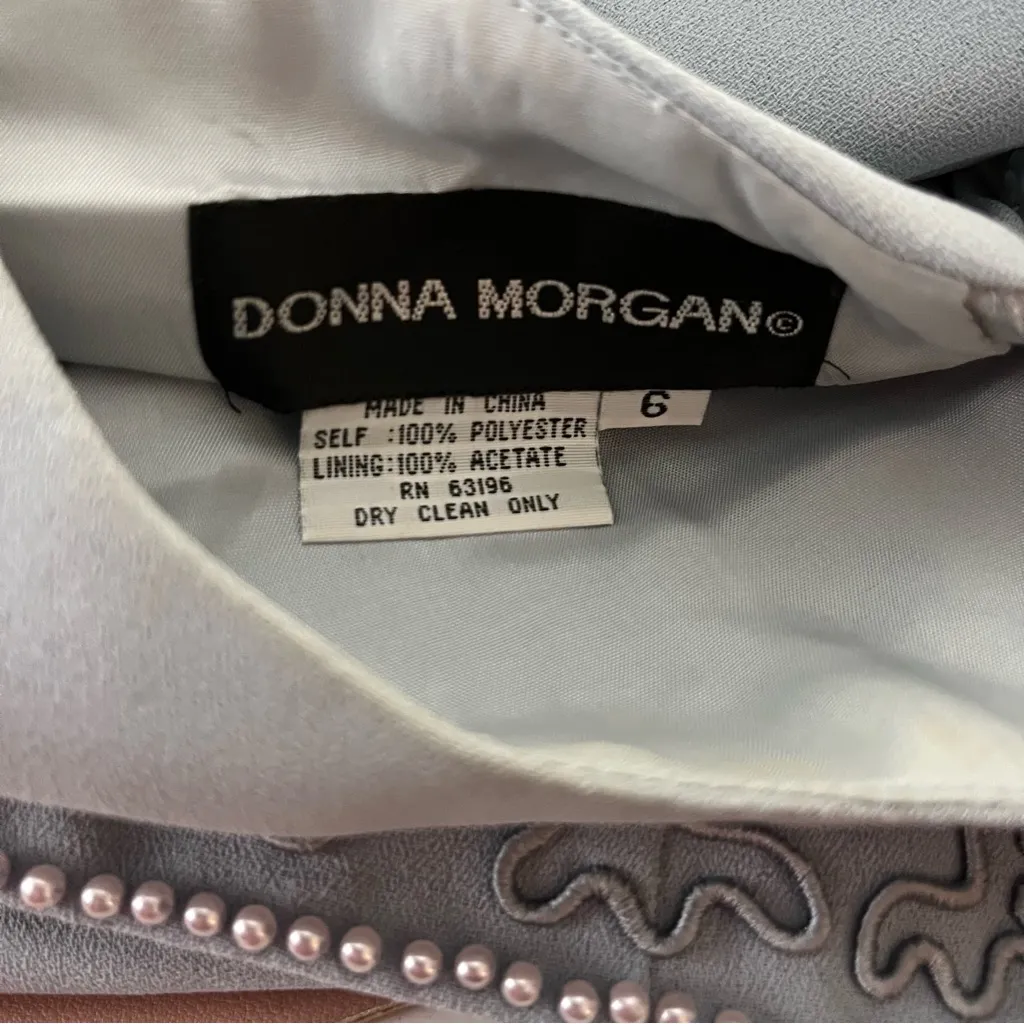 Vtg 90s Donna Morgan Faux Two Piece Sheath Dress Embellished Waist Light Blue 6 - Image 6