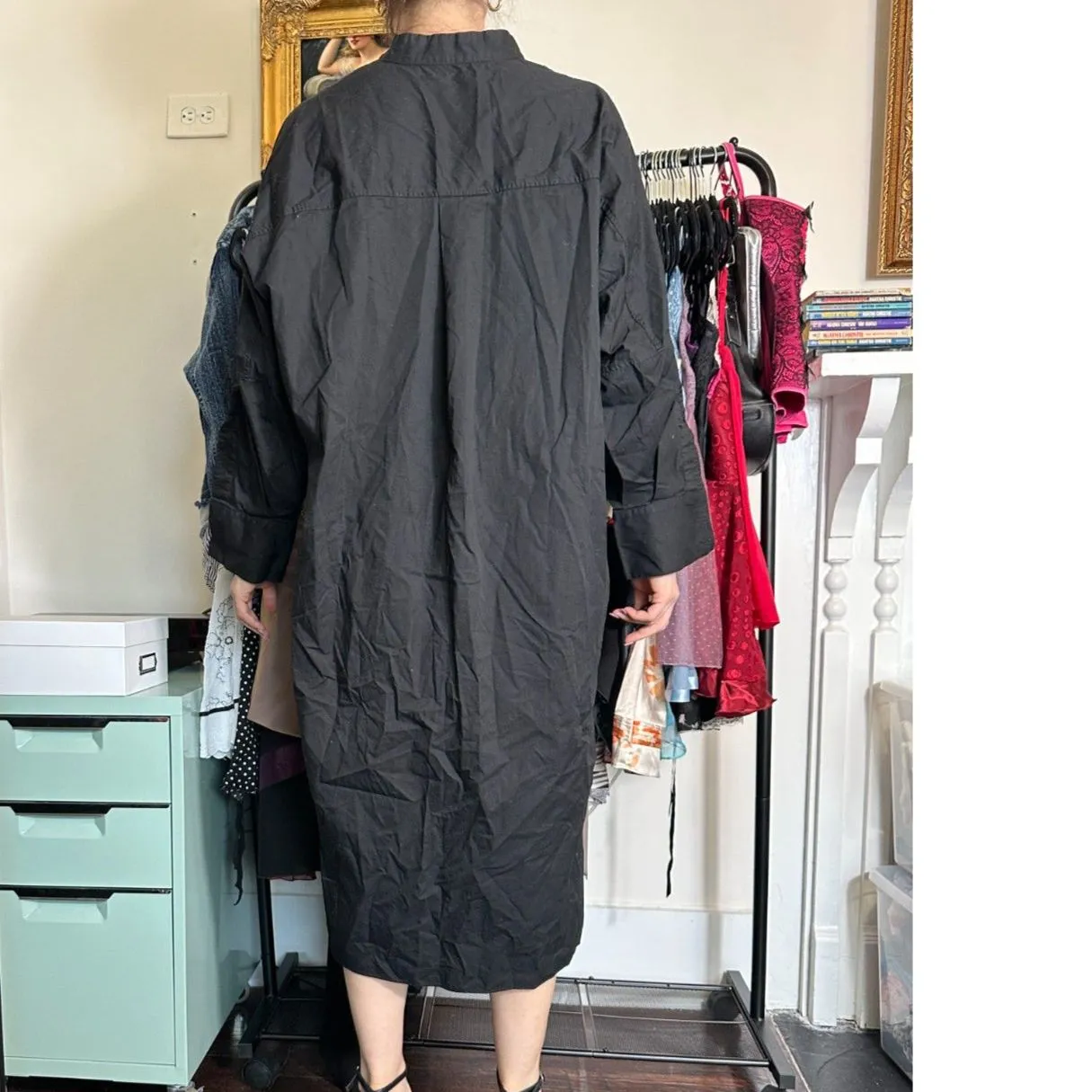 Zara Oversized Black Button-up Midi Dress Size S - Image 3