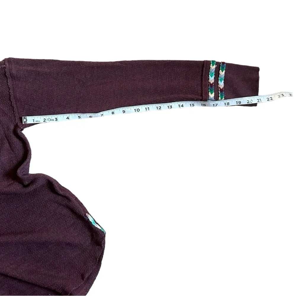 Free People Rainbow Long Sleeve Henley Tee Wine Size Small Waffle Knit - Image 7