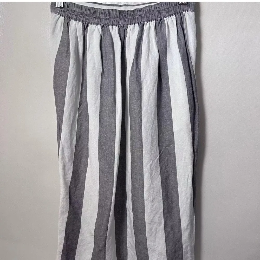MADEWELL Skirt Midi Grey White Striped Overlay Wrap Tulip Hem Slit Linen Blend S - Image 3
