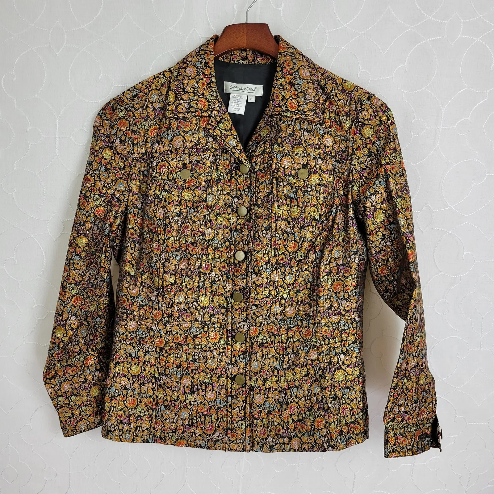 Coldwater Creek Floral Tapestry Jacket Small Petite Orange Black Embroidered - Image 1