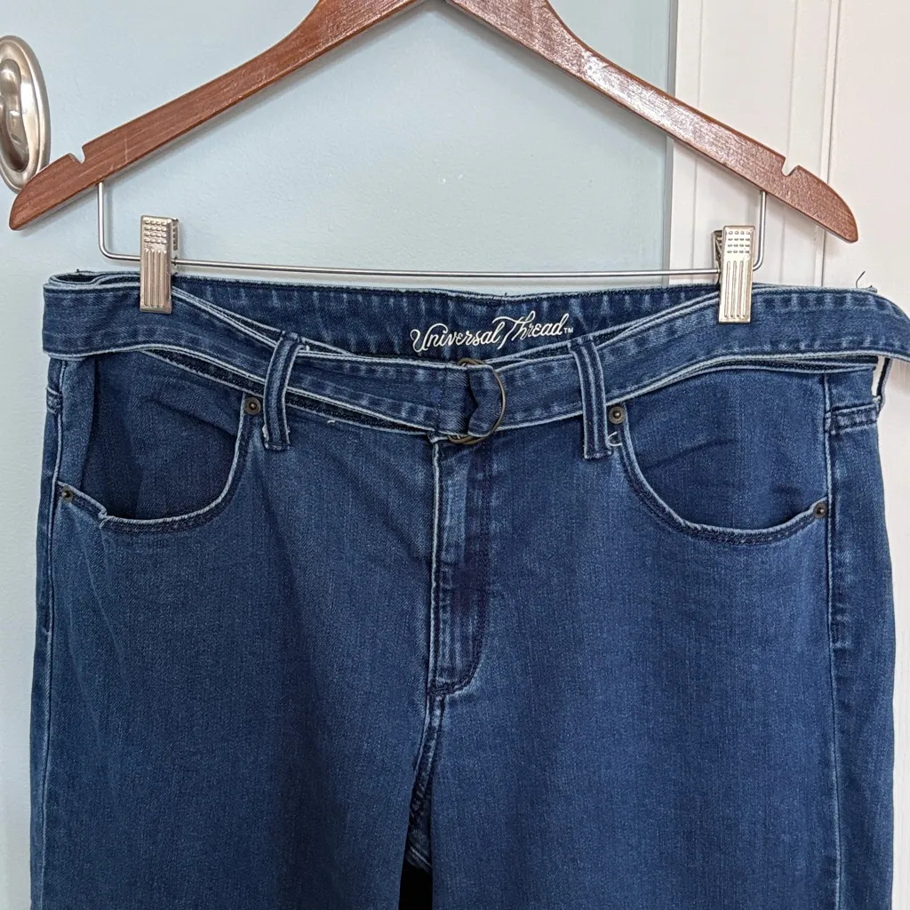 Universal Thread Indigo Denim Belted Wide Leg High Rise Cropped Jeans - Image 3
