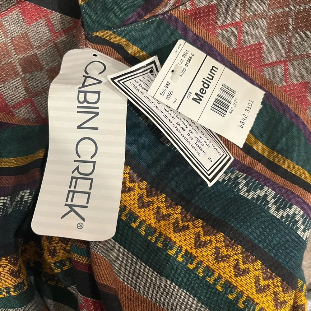 NWT Vintage Cabin Creek Embroidered Woven Cotton Aztec Tribal Button Up Shirt M - Image 10