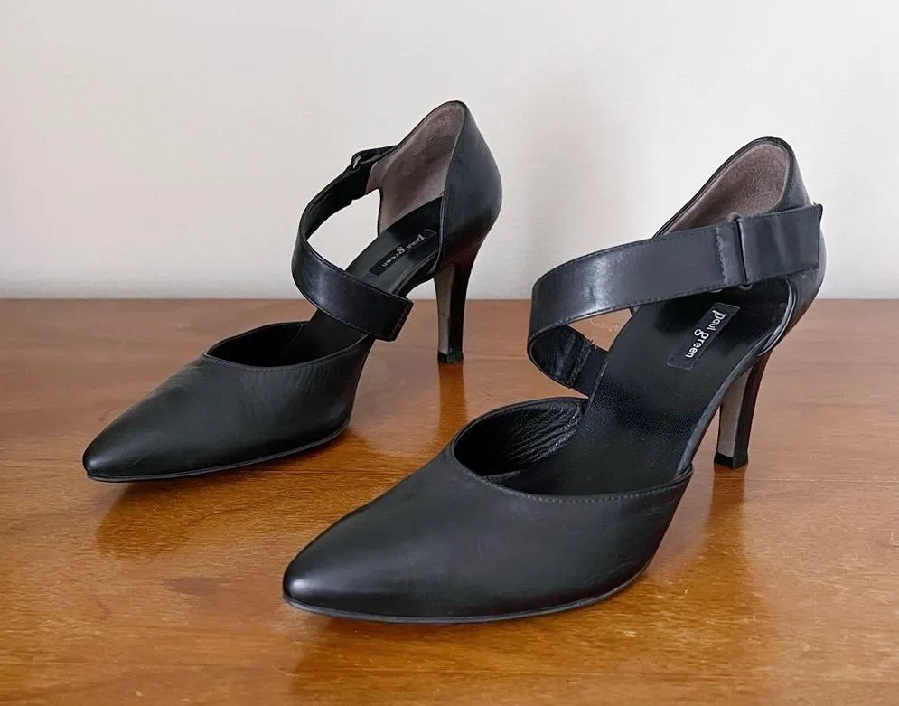 Paul Green • Desire black leather heels pumps d'orsay point toe strap stiletto - Image 2