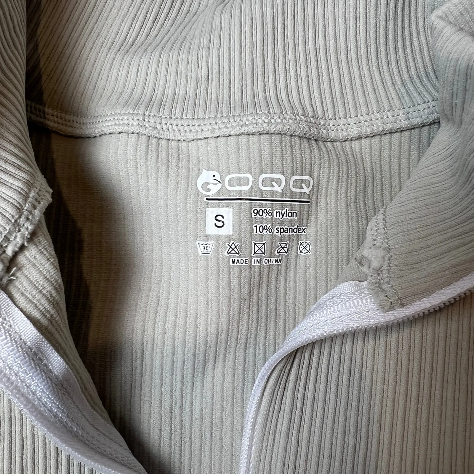 OQQ Beige Ribbed Zip Long Sleeve Bodysuit Women's S Nylon Blend Cleanfit - Image 6