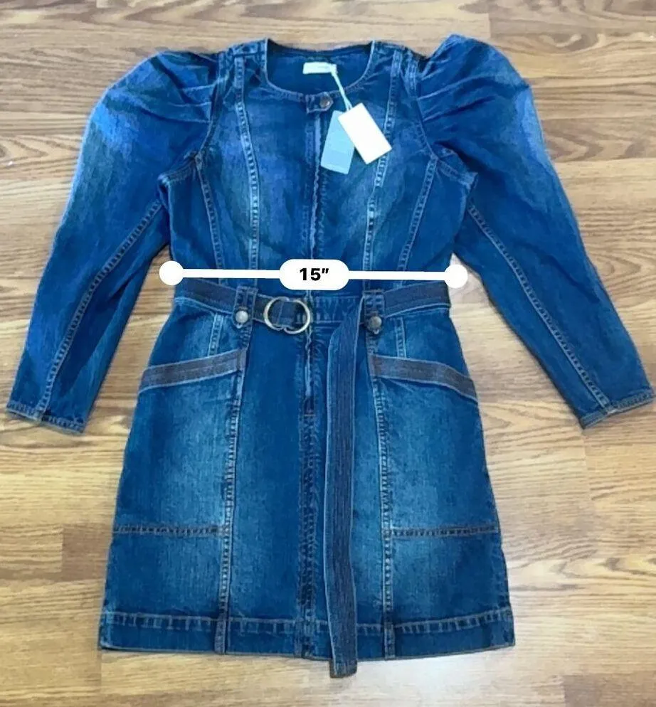 ULLA JOHNSON Cori Dress Dark Wash denim long puff sleeve romper size 4 - Image 5