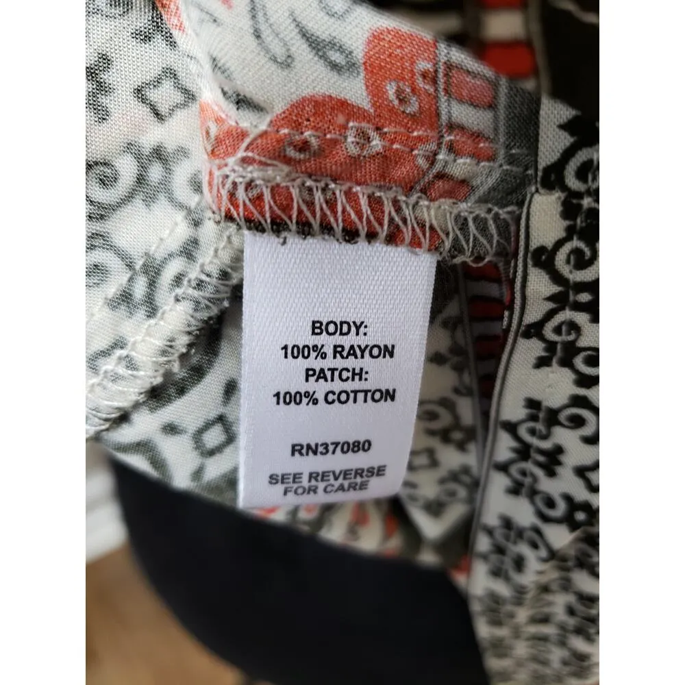 Cato Blouse Women M Red White Black Geometric Print Boho Rayon Cotton Top - Image 10
