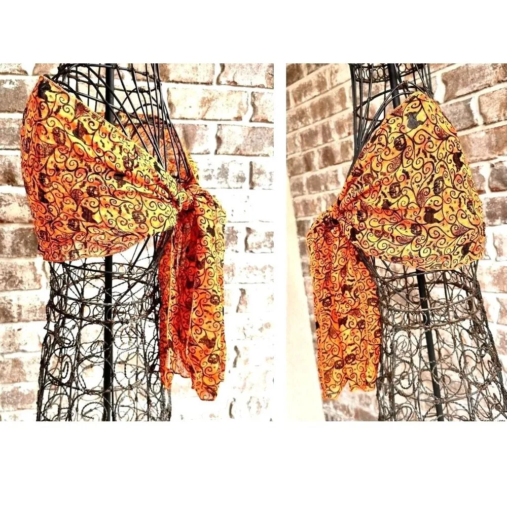 ViTG Halloween Neck Scarf Orange Black Cats Jack O Lantern Bats Spiderwe… - Image 3