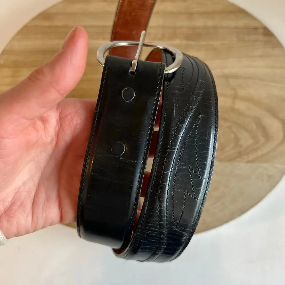 Vintage Lucchese USA Black Genuine Leather Western Belt Size 34/Large - Image 3