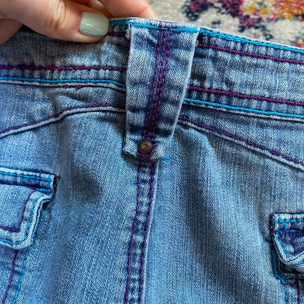 Vintage Y2K Crest Jeans Crochet Floral Maxi Denim Skirt Size 2XL Blue - Image 11