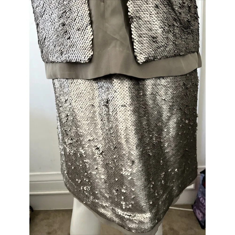 Banana Republic Pewter silver shiny sparkling cocktail strappy Mini Dress size 4 - Image 9