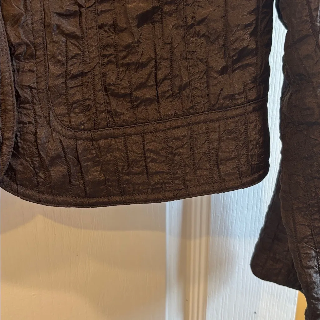 CHICO’S CHOCOLATE BROWN TEXTURED SATIN JACKET SIZE ONE (8/10) LONG SLEEVES - Image 6