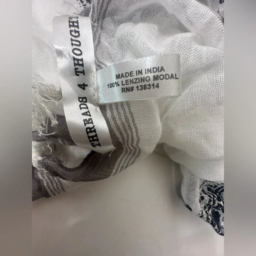 Threads 4 Thought Scarf Lenzing Modal Gray White Sheer Tassels Lightweight 41x39 - Image 4