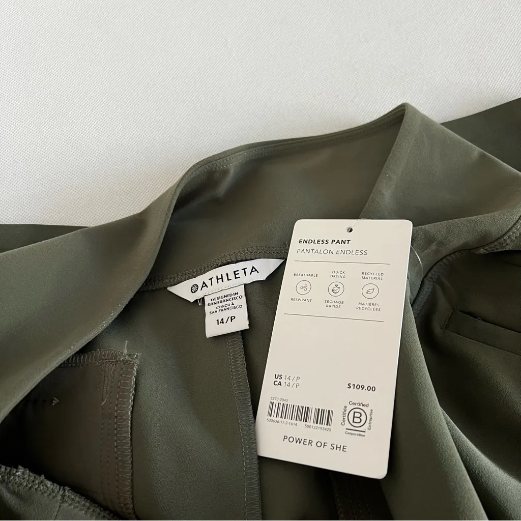 Athleta Endless Pant Plus Size 14 Petite Bali Green Straight Leg Side Zip Pocket - Image 6