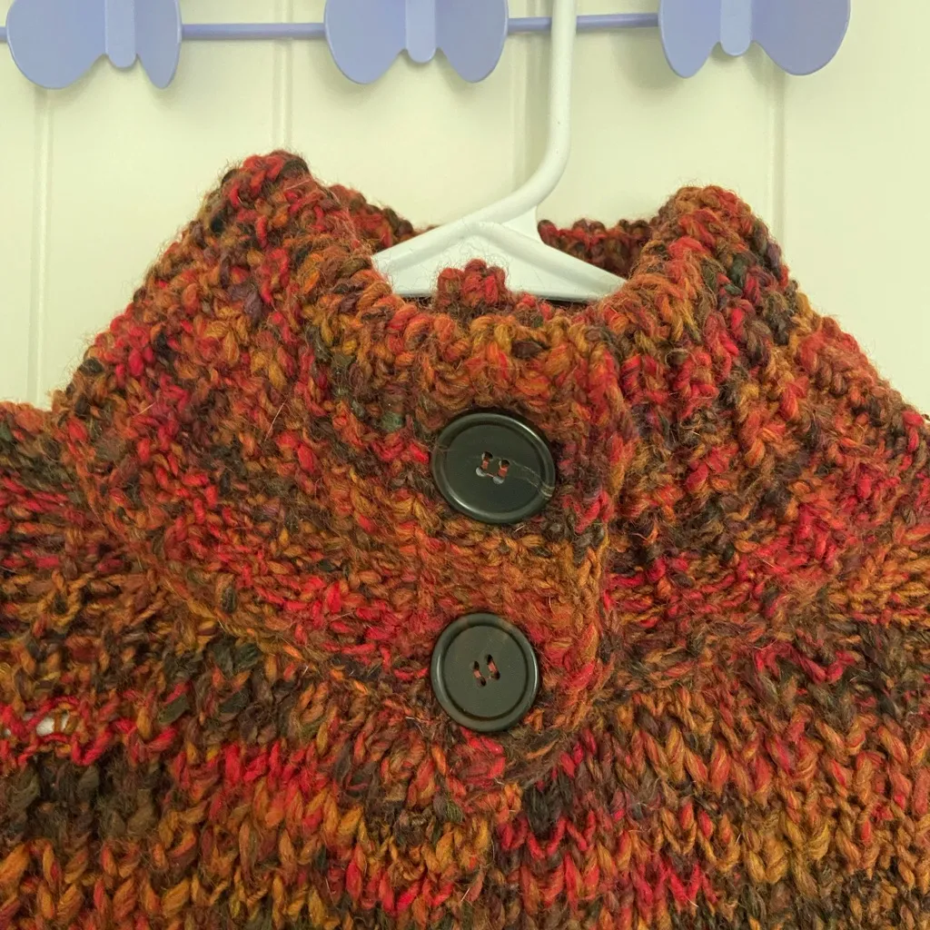 EUC Elsamanda women’s thick knit warm autumn fall color button‎ poncho sweater Red Size undefined - Image 3