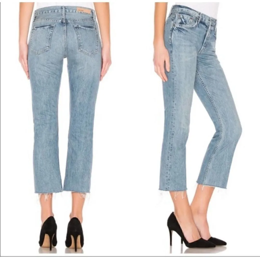 GRLFRND Tatum in Late Night Crop Fray Hem New $250 Woman Jeans Slim Kick Size 28 - Image 2