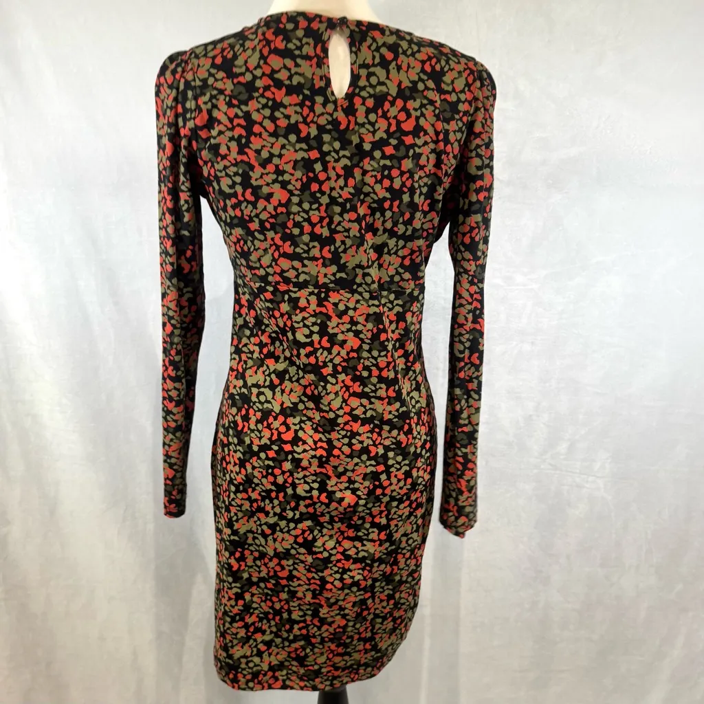 Mamalicious long sleeve olive green and red abstract print maternity dress small - Image 3