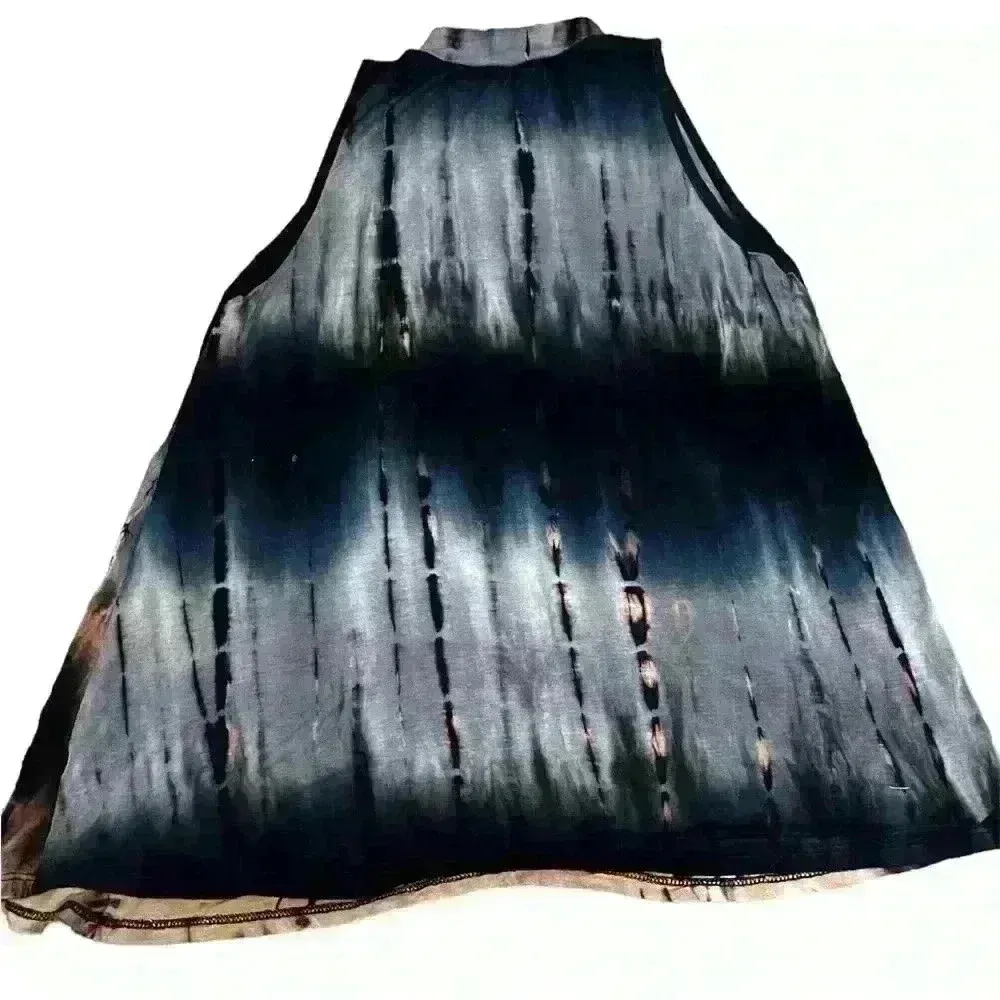 Ginger G Blue Tie Dye Mock Neck Knit Tank Top | Long Shirt | Women’s Size Small - Image 2