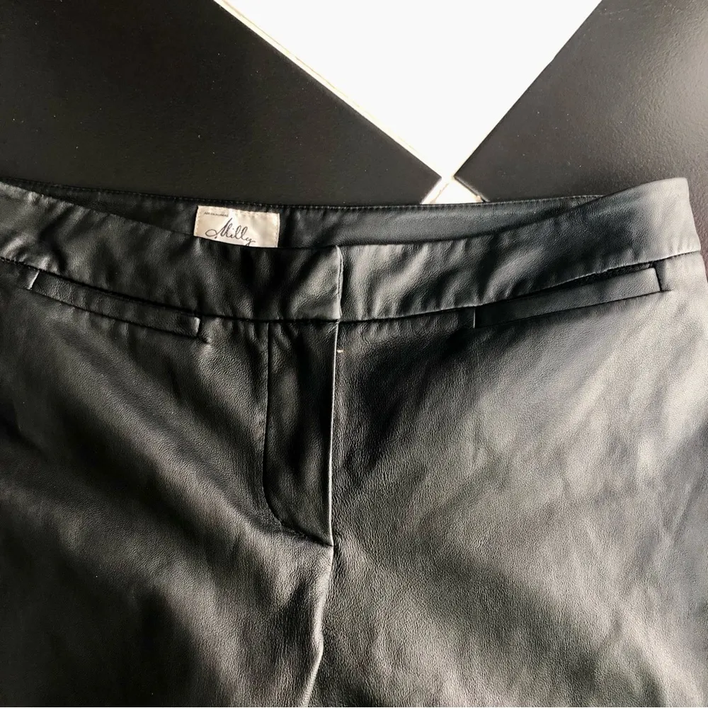 Milly NY Genuine Black Stretch Leather Pants 8 zippers at hem moto style - Image 8