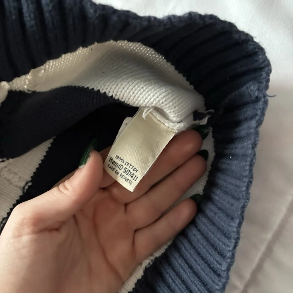 Vintage 90s LL Bean Womens Size XL White Blue Striped Sweater 100% Cotton Y2K - Image 5