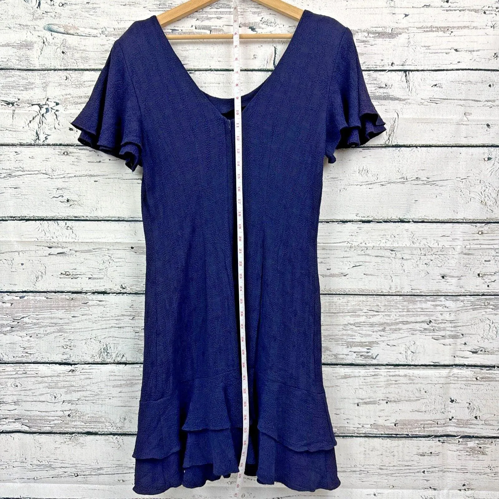 CDC Caren Desiree Co Women's Blue Crepe Ruffled Dress [Size 8] EUC Made‎ in USA - Image 4