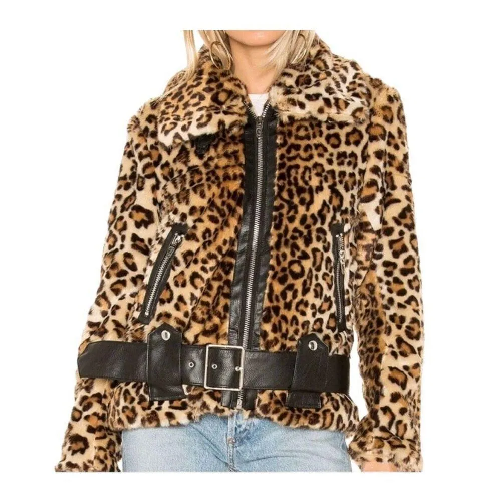 Blank NYC Faux Fur Leopard Print Moto Jacket Size XS - Image 3