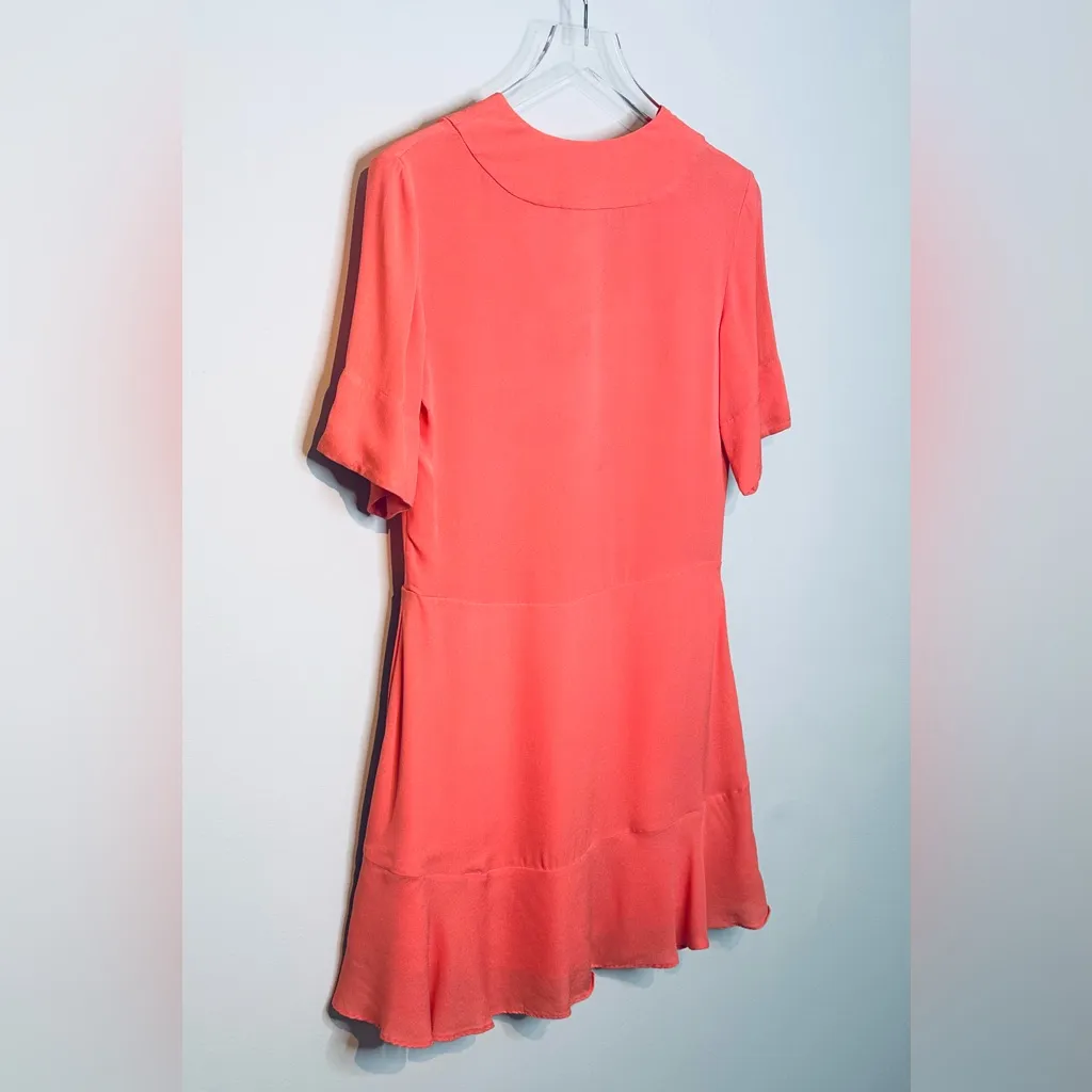A.L.C. Delaney Salmon Coral Pink Peach Silk Plunge V-Neck Mini Dress Size 0 - Image 6