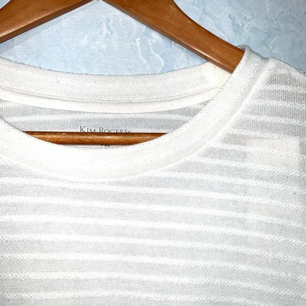 Kim Rogers White Striped Wide Short Sleeve Cotton Blend Blouse NWT PXL - Image 4