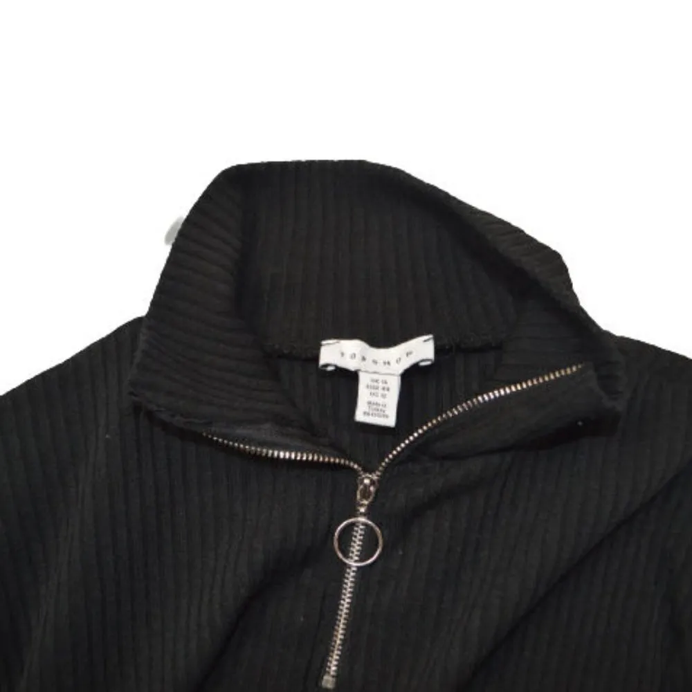 TOPSHOP Ribbed Zipper Neck Long Sleeve Black Bodycon Dress 12 - Image 3