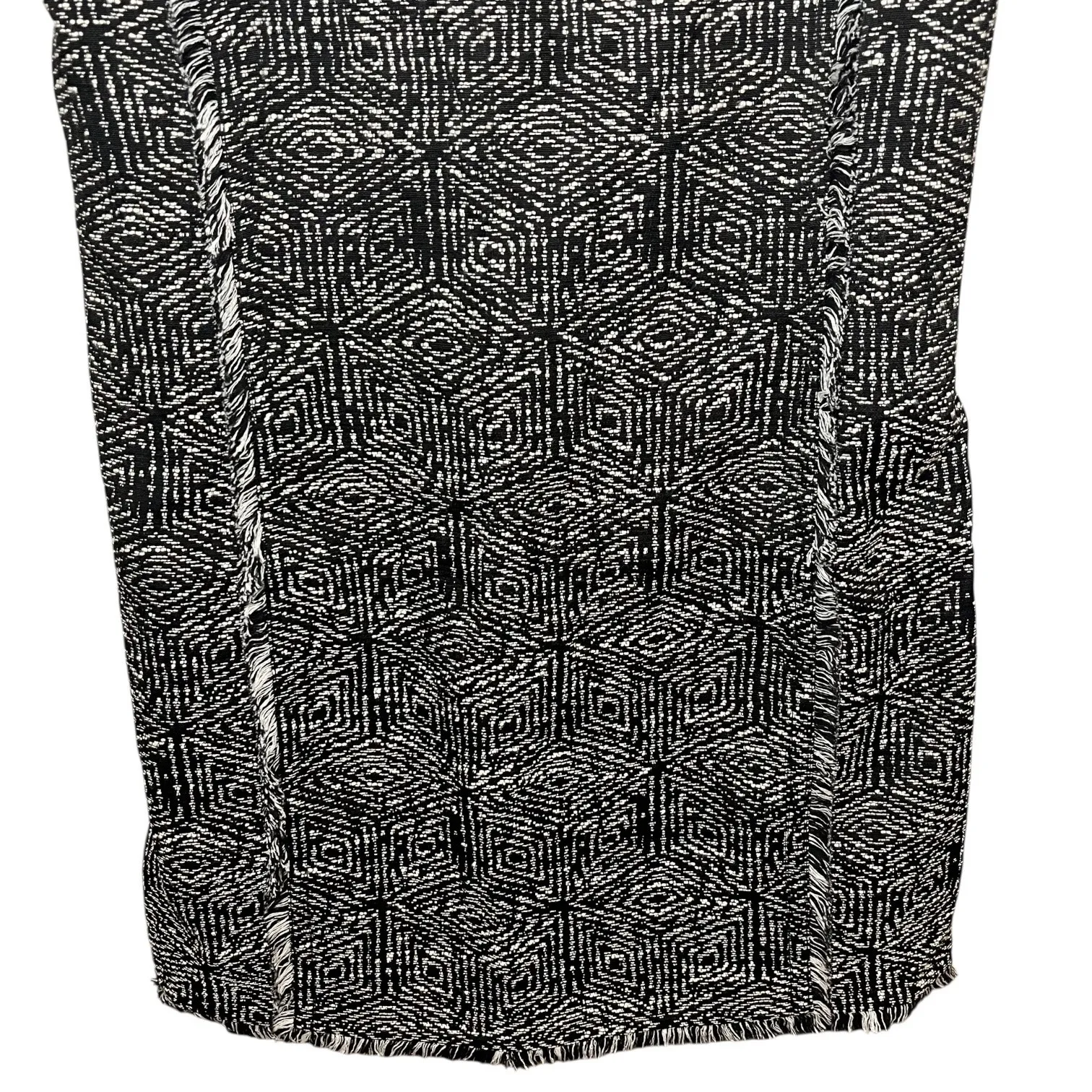 Banana Republic Black White Geo Tweed Sleeveless Shift Dress Fringe Trim Sz 6 - Image 5