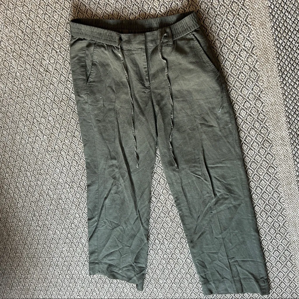Talbots Cotton Linen Drawstring Pant in Green Size 6 - Image 3