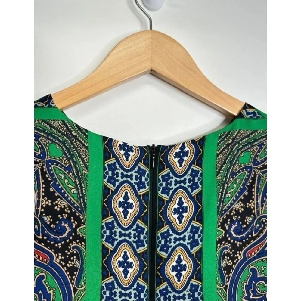 Rose + Olive Paisley Print Sleeveless Blouse Top Green Blue Black Medium - Image 4