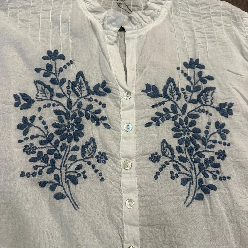 NWT Sundance JP And Mattie White Blue Sabine Embroidered Floral Blouse Top M Size M - Image 15