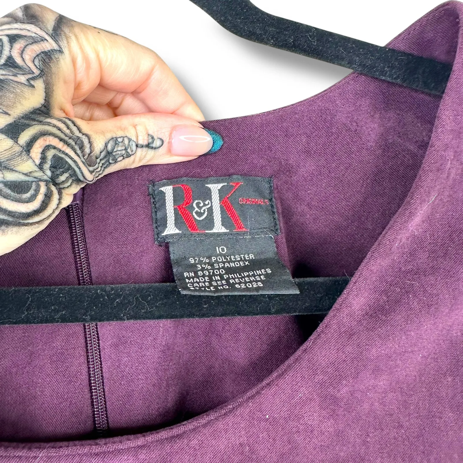 R&K Originals Vintage Plum Purple Velour Long Button Blazer Jacket & Midi Dress Size 10 - Image 5